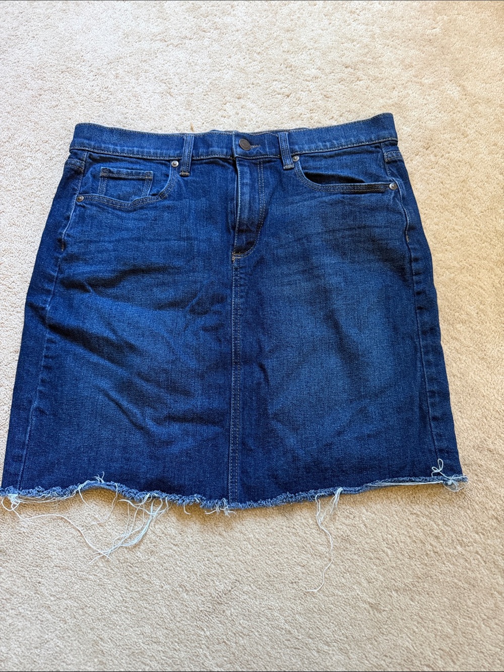 LOFT Dark Blue Denim Mini Skirt with Frayed Hem